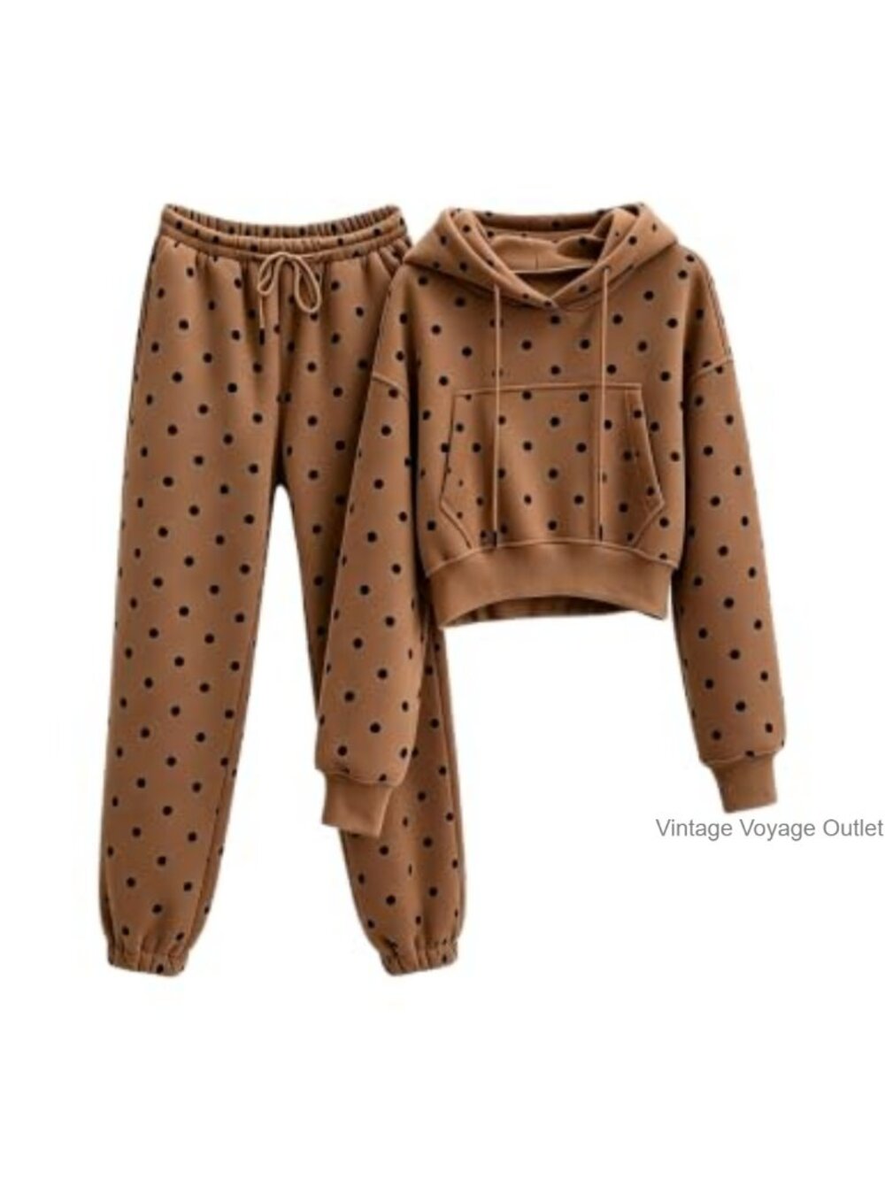 Cropped Hoodie & Sweatpants Set Fleece Thermal 2-Piece Sweatsuit Jogger Set